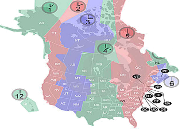 Time Zone Map of US and Canada